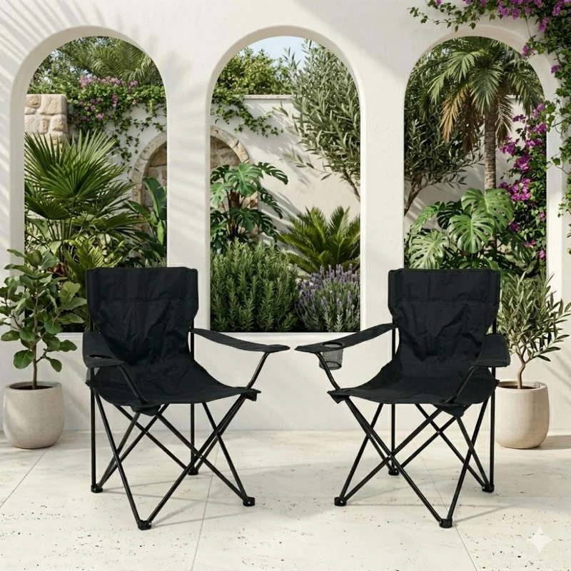Silla Plegable Camping Tanzania, Negro, Incluye Bolsa de Transporte