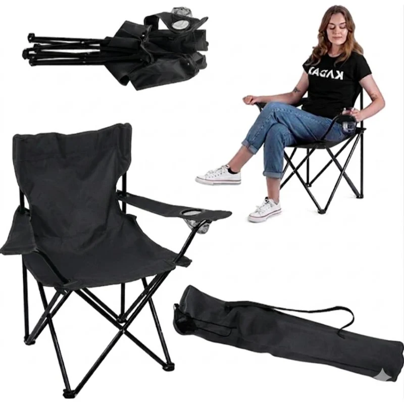 Silla Plegable Camping Tanzania, Negro, Incluye Bolsa de Transporte