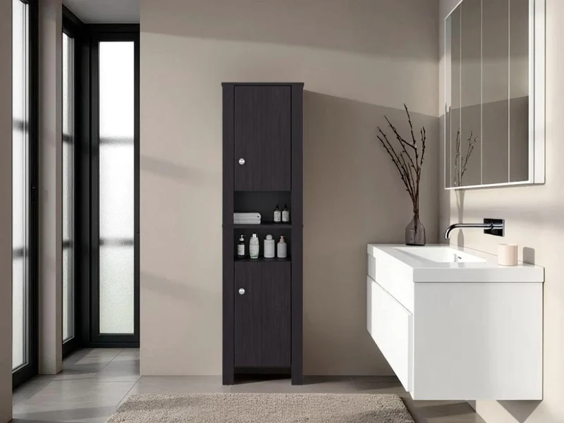 Mueble Auxiliar para Baño Vanes, Wengue, con espacio para objetos decorativos ZF