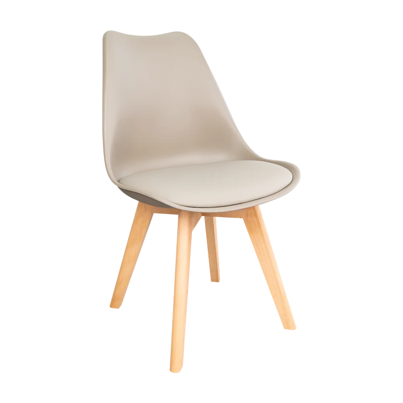 Silla Fyn, Taupe, Diseño Minimalista con Espaldar, Cojín y Patas de Madera