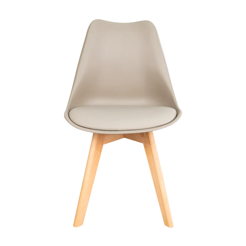 Silla Fyn, Taupe, Diseño Minimalista con Espaldar, Cojín y Patas de Madera