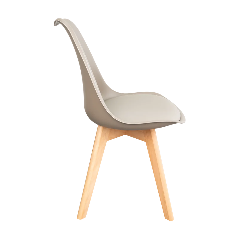Silla Fyn, Taupe, Diseño Minimalista con Espaldar, Cojín y Patas de Madera