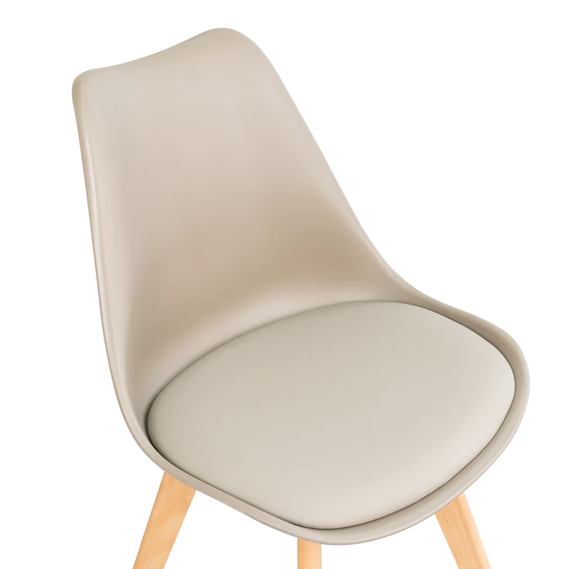 Silla Fyn, Taupe, Diseño Minimalista con Espaldar, Cojín y Patas de Madera