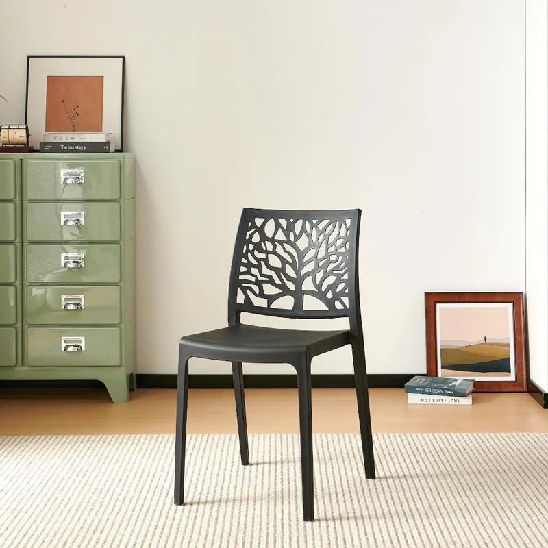 Silla Harlem, Negro, con Espaldar en Forma de Árbol y Diseño Minimalista