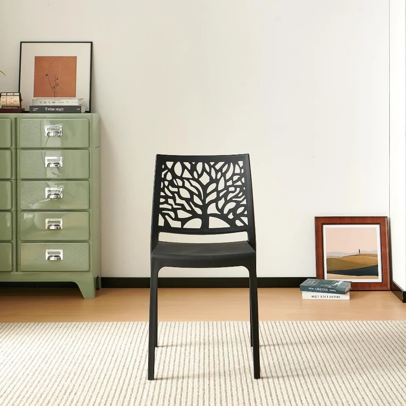 Silla Harlem, Negro, con Espaldar en Forma de Árbol y Diseño Minimalista