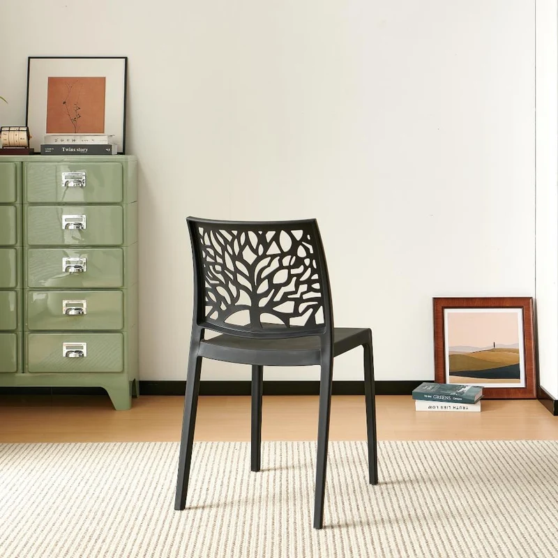 Silla Harlem, Negro, con Espaldar en Forma de Árbol y Diseño Minimalista