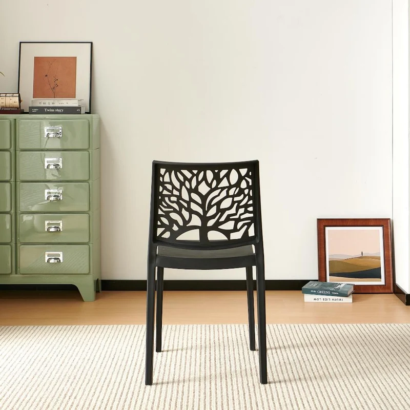 Silla Harlem, Negro, con Espaldar en Forma de Árbol y Diseño Minimalista