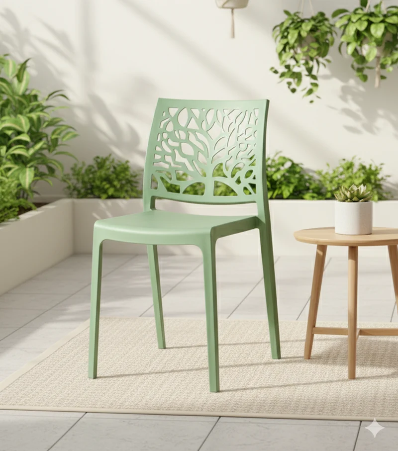 Silla Harlem, Verde, con Espaldar en Forma de Árbol y Diseño Minimalista