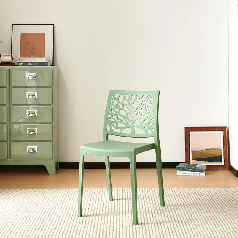 Silla Harlem, Verde, con Espaldar en Forma de Árbol y Diseño Minimalista