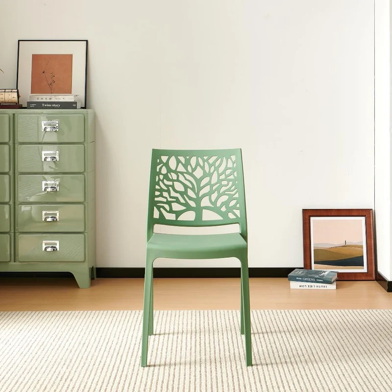 Silla Harlem, Verde, con Espaldar en Forma de Árbol y Diseño Minimalista