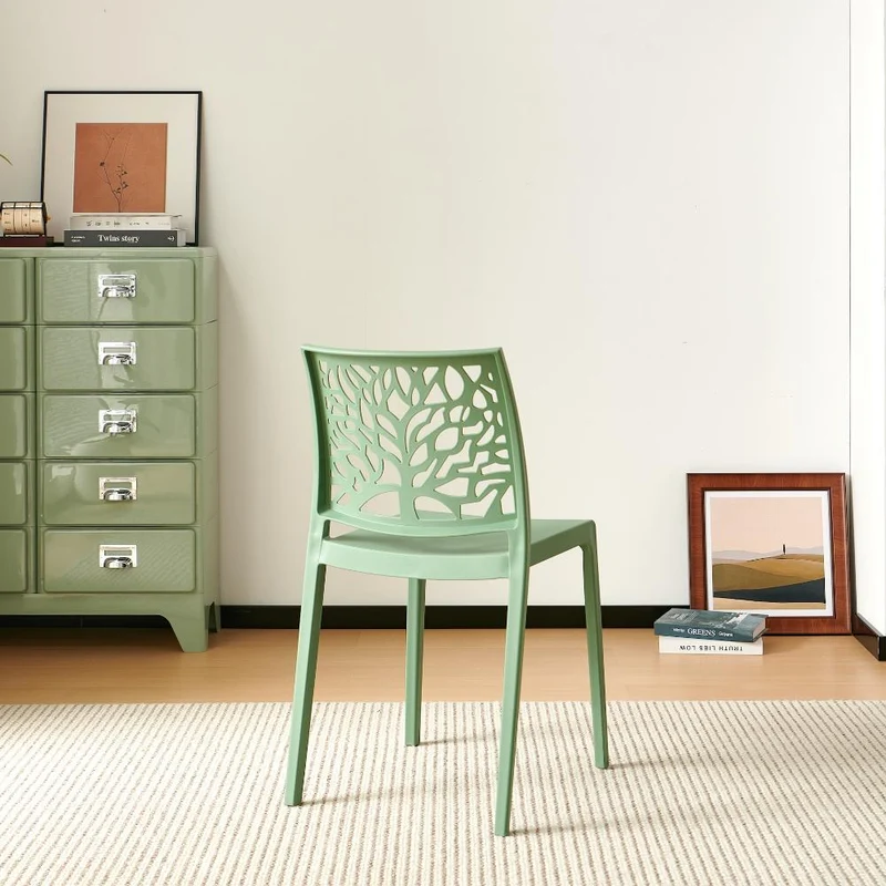 Silla Harlem, Verde, con Espaldar en Forma de Árbol y Diseño Minimalista