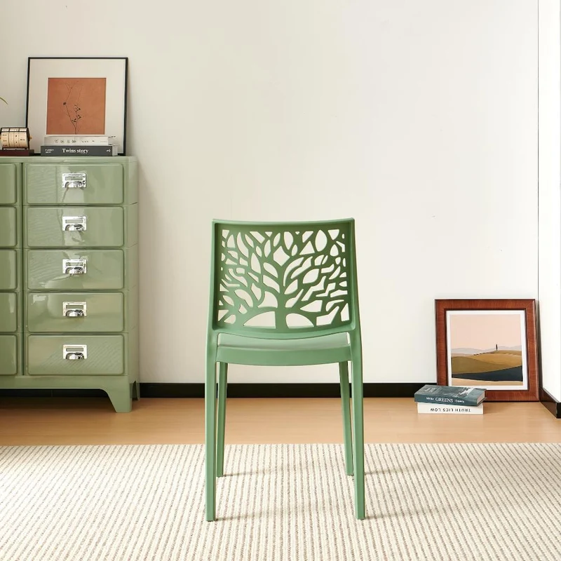 Silla Harlem, Verde, con Espaldar en Forma de Árbol y Diseño Minimalista