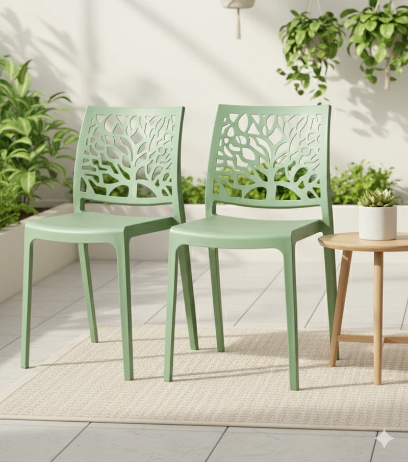 Silla Harlem, Verde, con Espaldar en Forma de Árbol y Diseño Minimalista