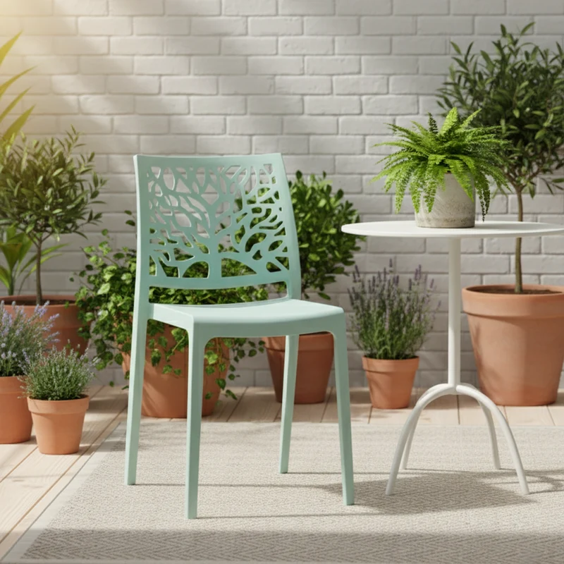 Silla Harlem, Azul Claro, con Espaldar en Forma de Árbol y Diseño Minimalista