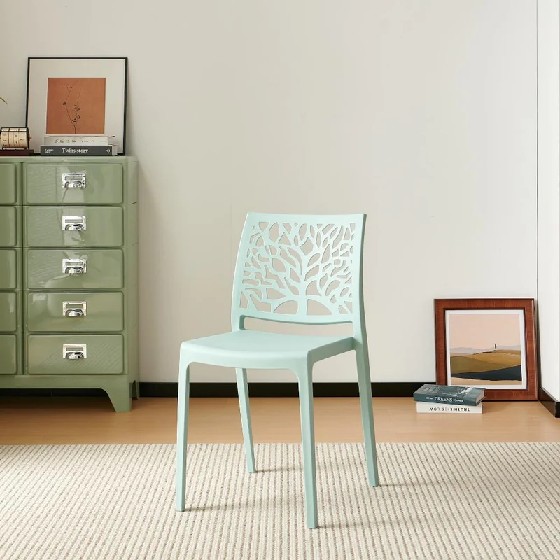 Silla Harlem, Azul Claro, con Espaldar en Forma de Árbol y Diseño Minimalista