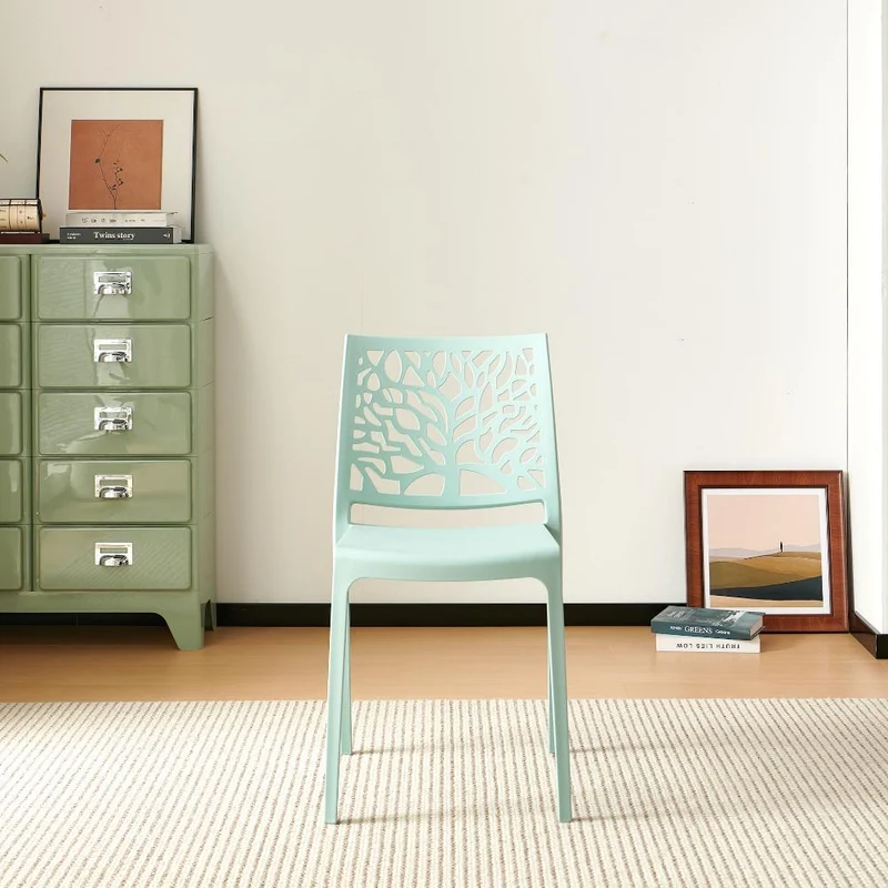 Silla Harlem, Azul Claro, con Espaldar en Forma de Árbol y Diseño Minimalista