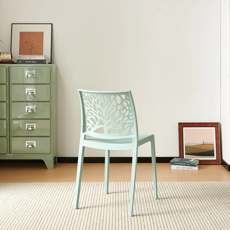 Silla Harlem, Azul Claro, con Espaldar en Forma de Árbol y Diseño Minimalista