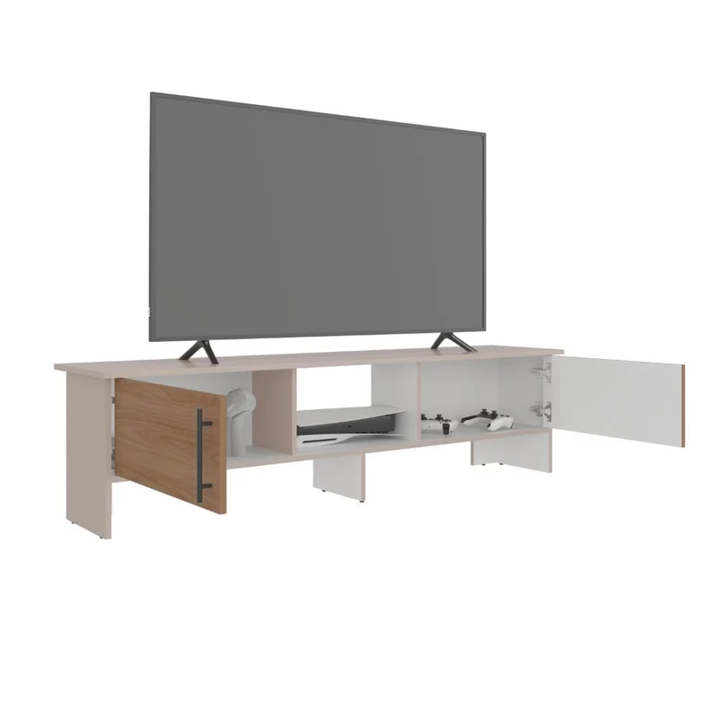 Mesa para TV Dago, Capri/Blanco y Fresno Europeo, para Televisor de hasta 65 Pulgadas
