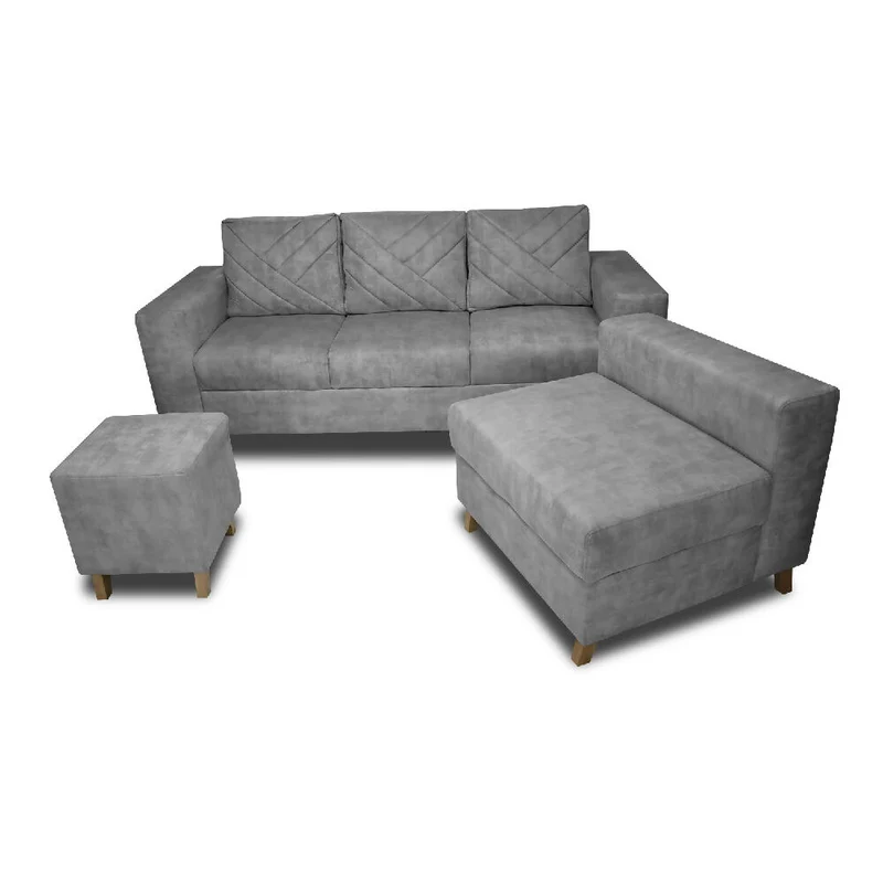 Sala Ámsterdam + Silla + Puff en Tela Amigable con Mascotas 205X72X155 cm Gris