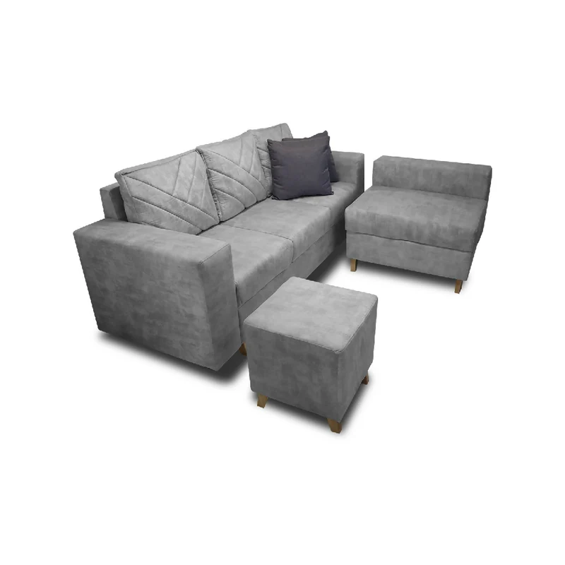 Sala Ámsterdam + Silla + Puff en Tela Amigable con Mascotas 205X72X155 cm Gris