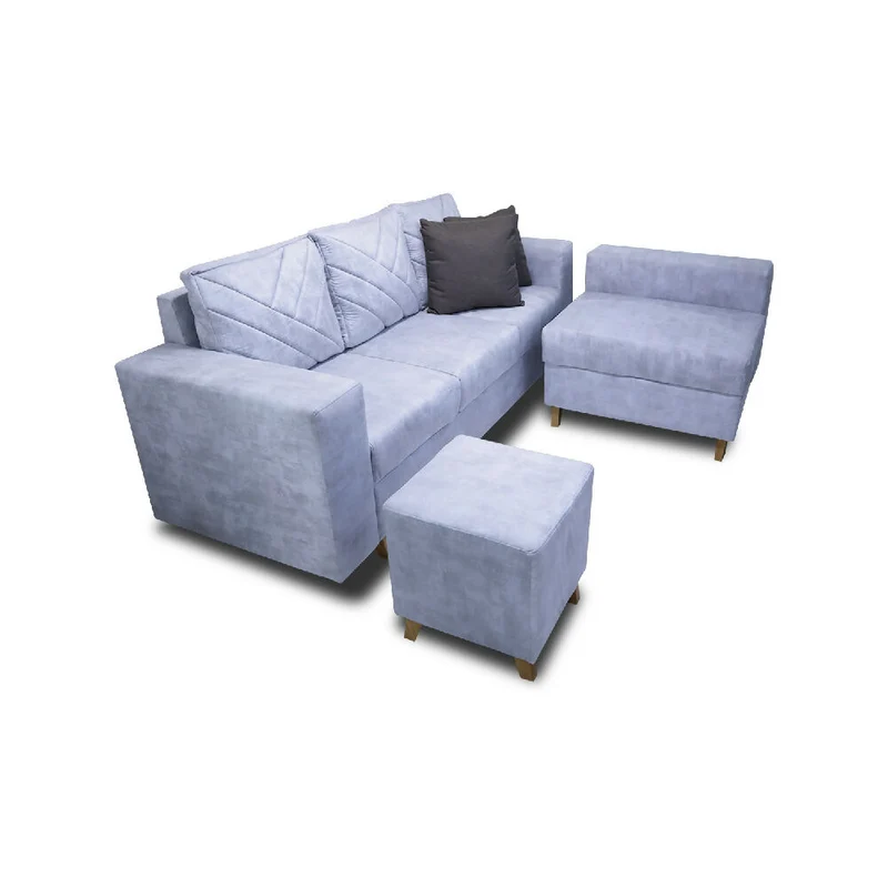 Sala Ámsterdam + Silla + Puff en Tela Amigable con Mascotas 205X72X155 cm Hielo