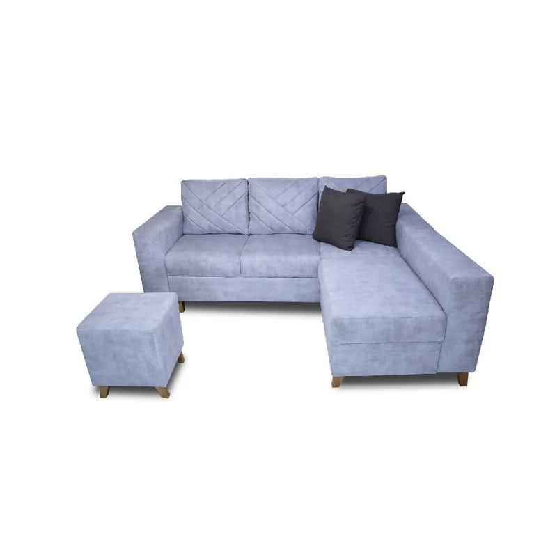 Sala Ámsterdam + Silla + Puff en Tela Amigable con Mascotas 205X72X155 cm Hielo