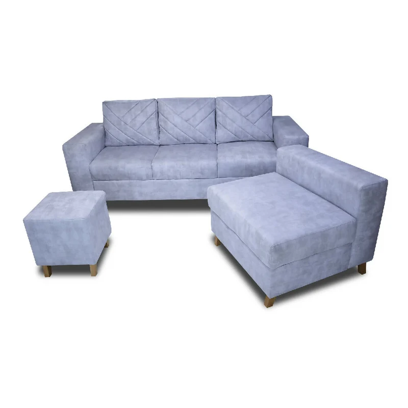 Sala Ámsterdam + Silla + Puff en Tela Amigable con Mascotas 205X72X155 cm Hielo