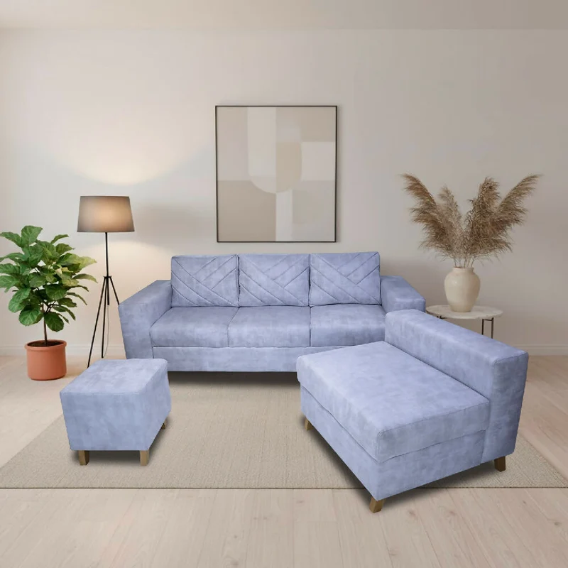 Sala Ámsterdam + Silla + Puff en Tela Amigable con Mascotas 205X72X155 cm Hielo