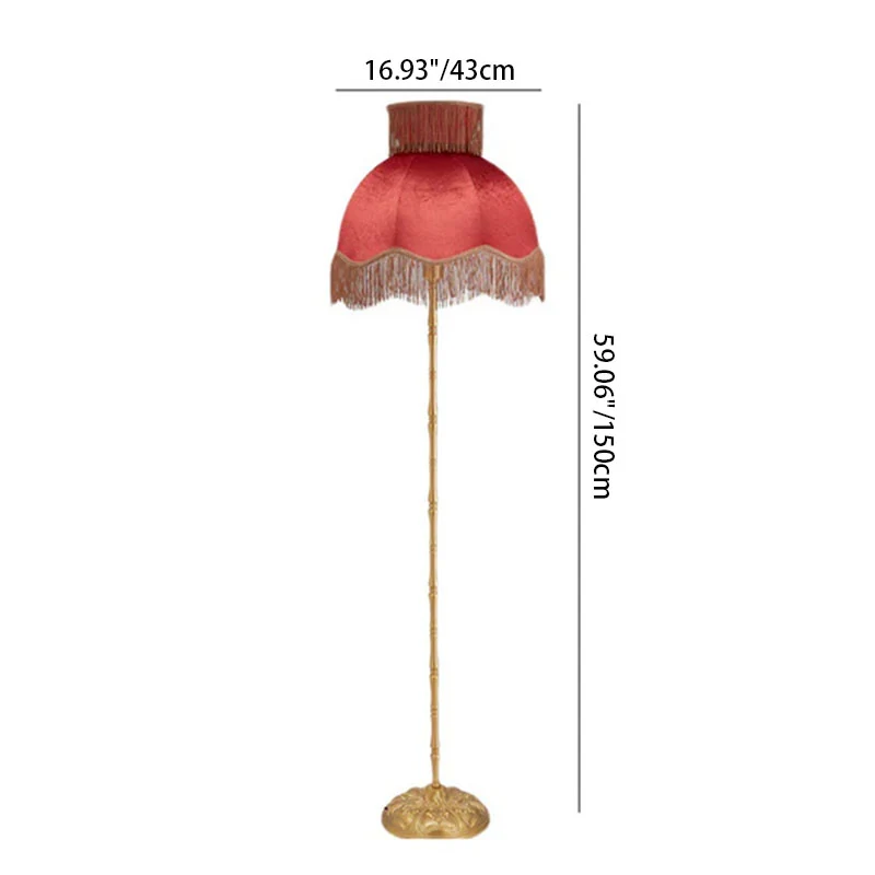 Traditional Vintage Cylinder Semicircle Tassel Fabric Copper 1-Light Standing Floor Lamp For Living Room