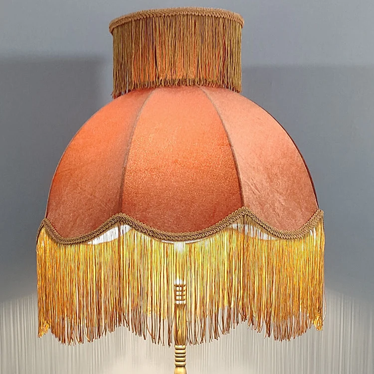 Traditional Vintage Cylinder Semicircle Tassel Fabric Copper 1-Light Standing Floor Lamp For Living Room