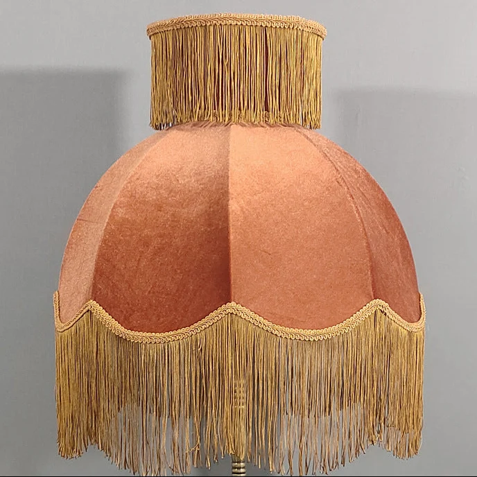 Traditional Vintage Cylinder Semicircle Tassel Fabric Copper 1-Light Standing Floor Lamp For Living Room
