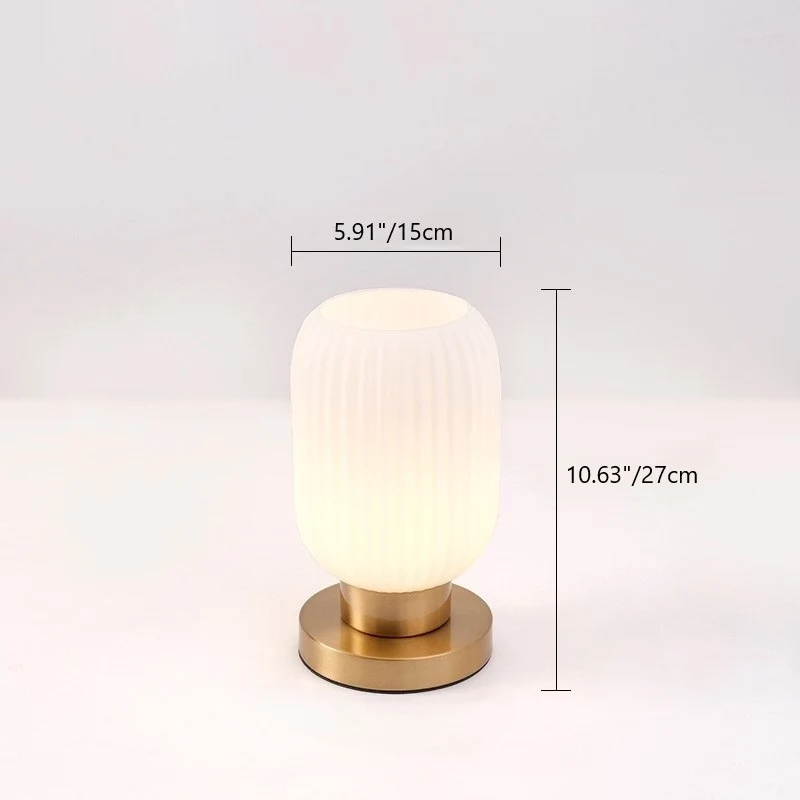 Contemporary Scandinavian Round Cylinder Striped Iron Glass 1-Light Table Lamp For Bedroom