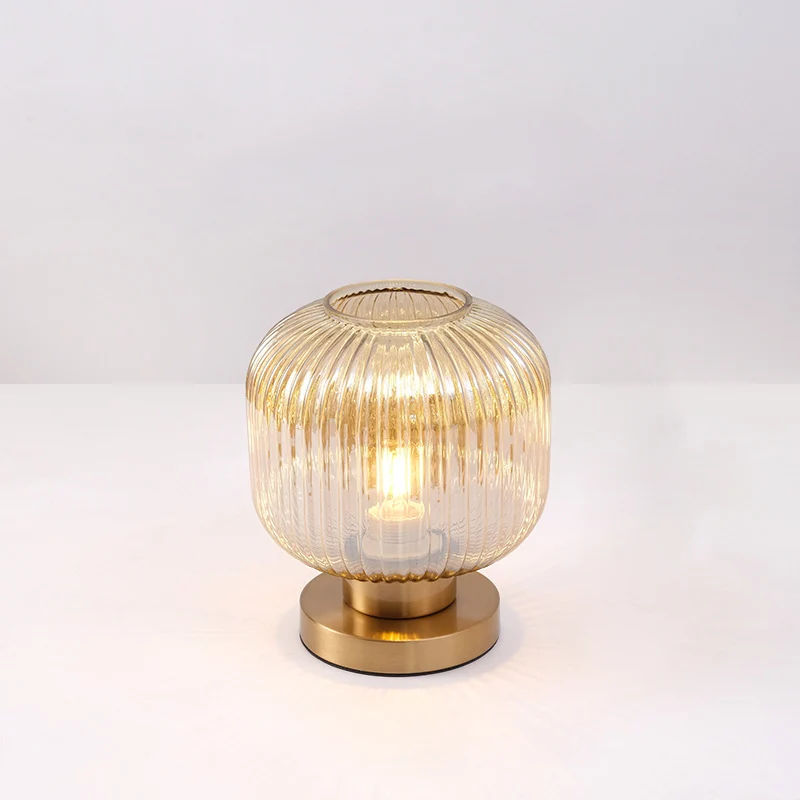 Contemporary Scandinavian Round Cylinder Striped Iron Glass 1-Light Table Lamp For Bedroom