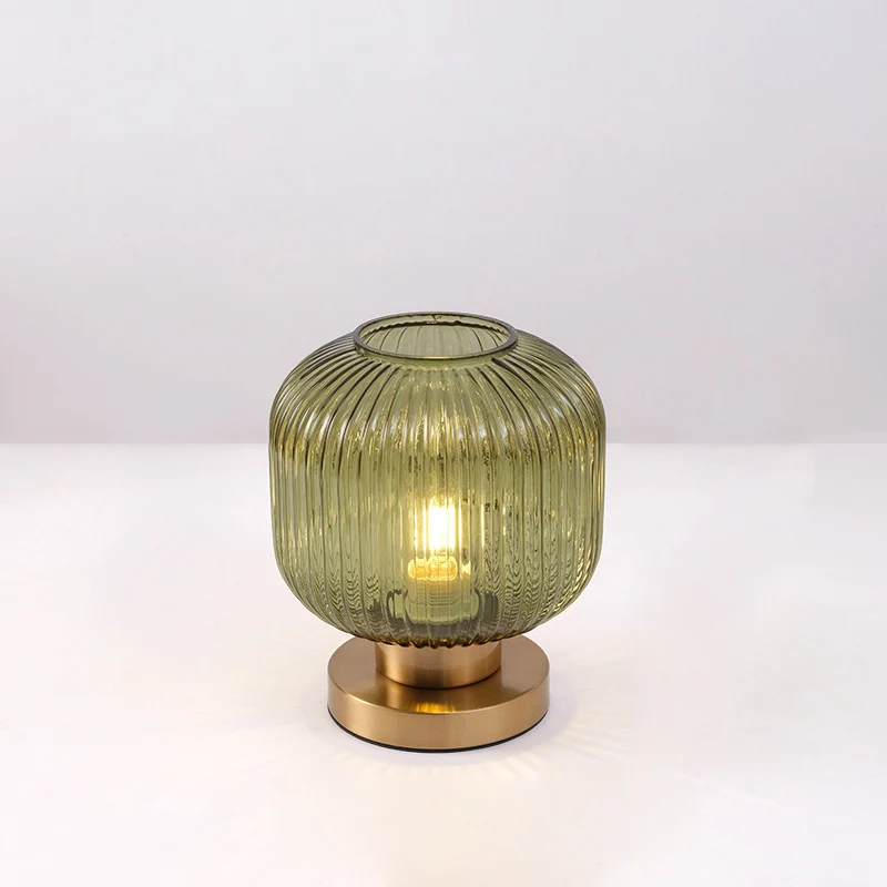 Contemporary Scandinavian Round Cylinder Striped Iron Glass 1-Light Table Lamp For Bedroom
