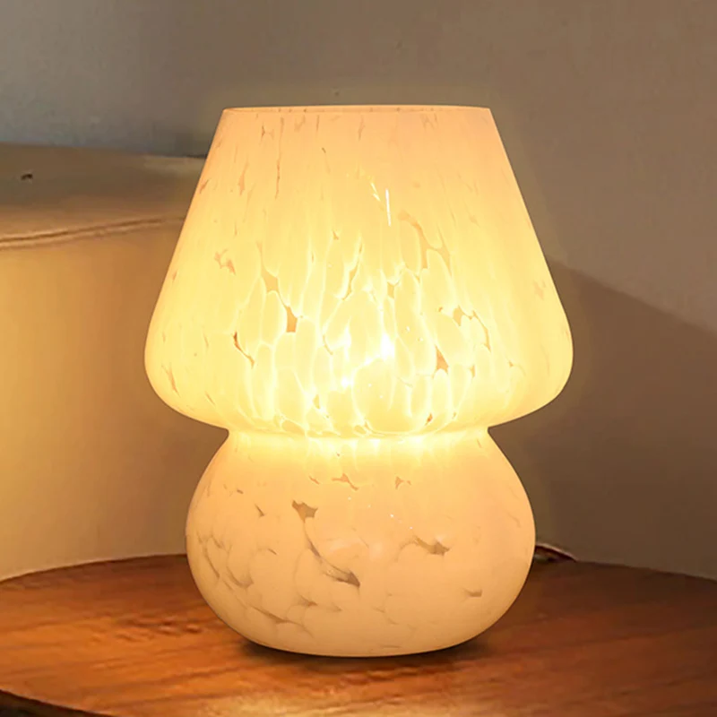 Contemporary Creative Oval Round Table Spotted Mushroom Glass 1-Light Table Lamp