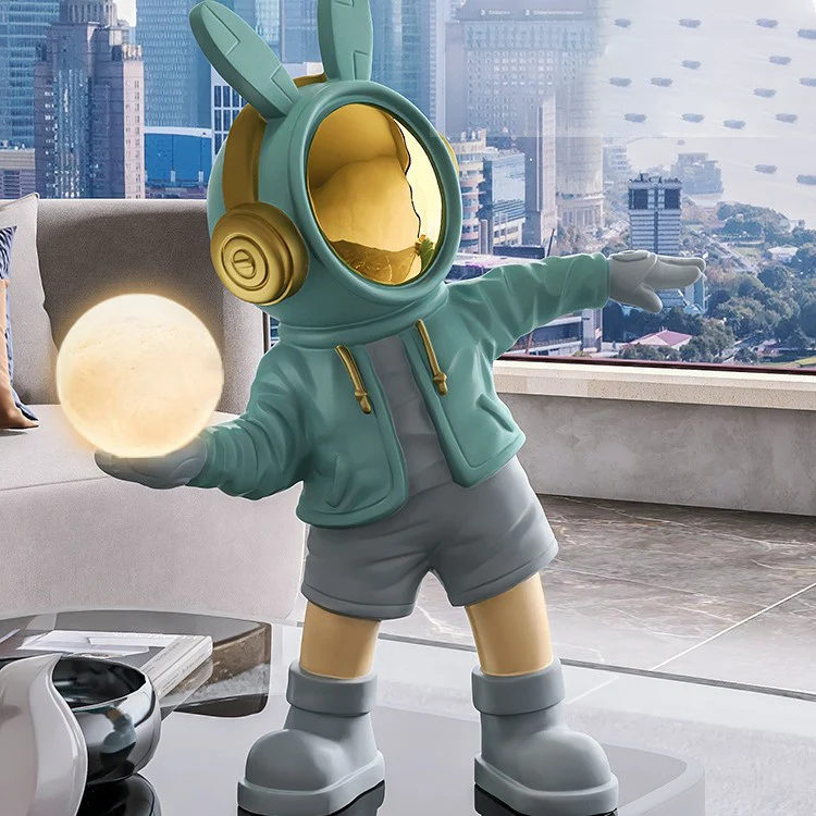 Contemporary Creative Cartoon Kids Astronaut Rabbit Resin PC LED Table Lamp For Bedroom