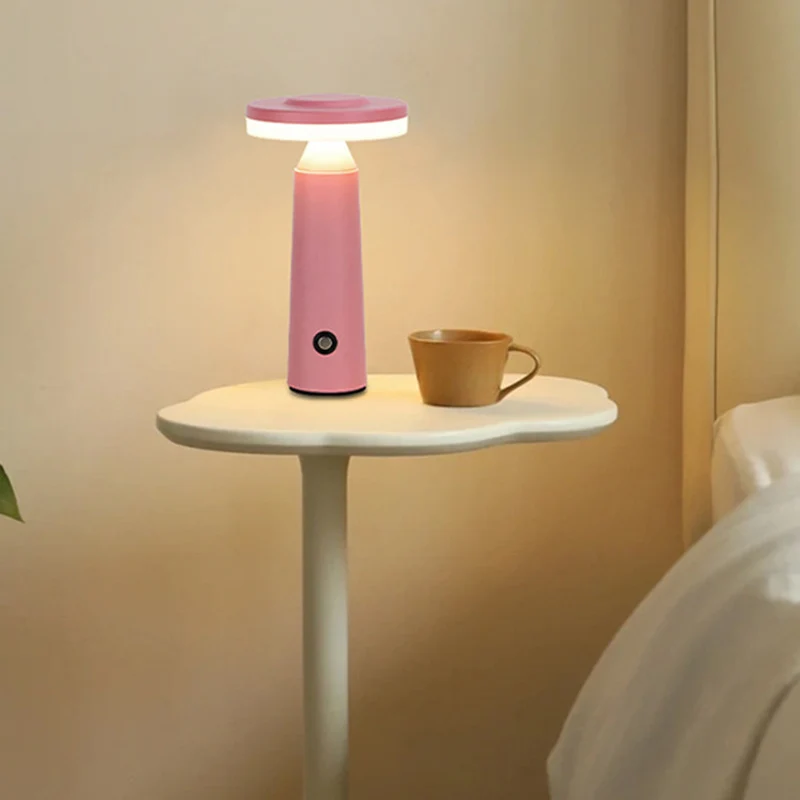 Contemporary Scandinavian Rechargeable Round Iron Acrylic LED Table Lamp Nigh Light For Bedside