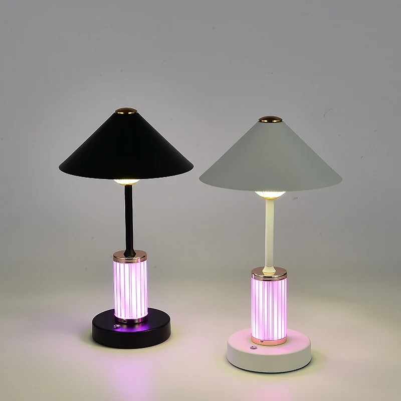 Contemporary Scandinavian Rechargeable Iron Acrylic Conic Cylinder Touch Dimming LED Table Lamp For Bedroom