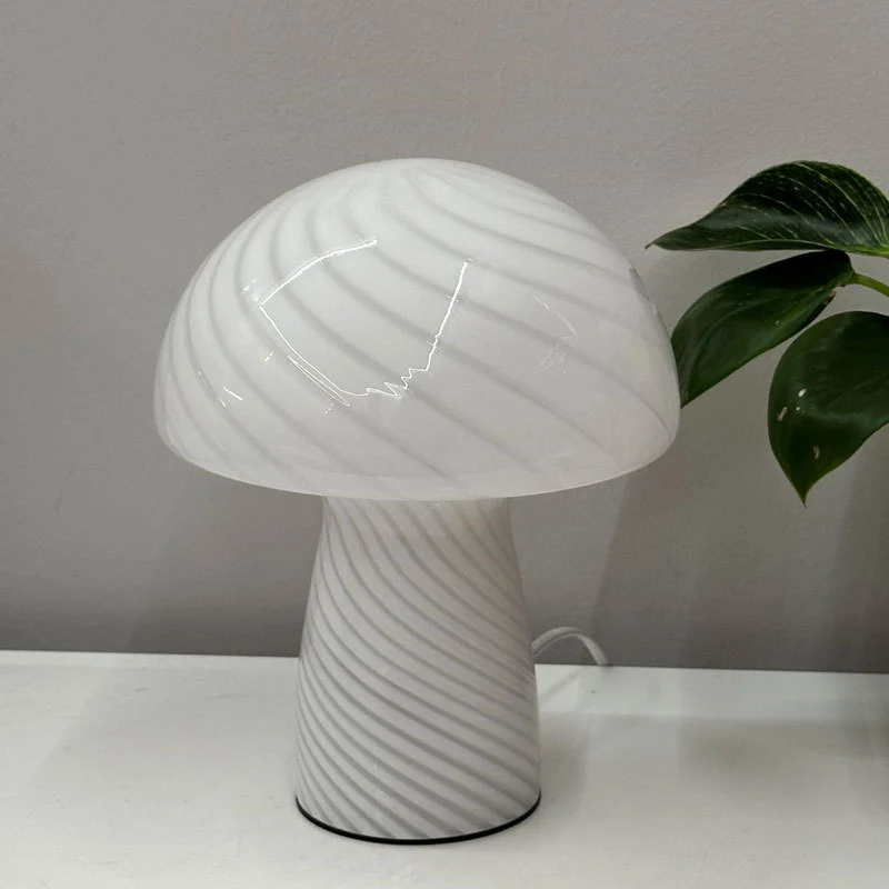 Contemporary Scandinavian Cylinder Half Round Mushroom Spiral Textured Glass 1-Light Table Lamp For Bedroom