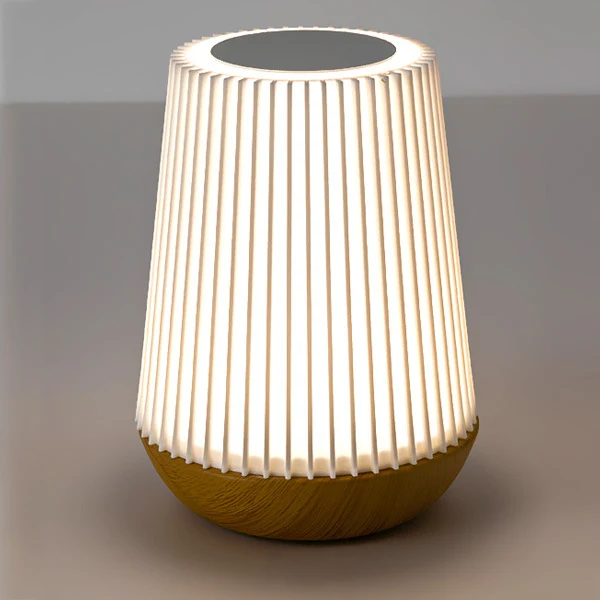 Modern Minimalist Round Table Striped Metal Wood Acrylic LED Table Lamp For Bedroom