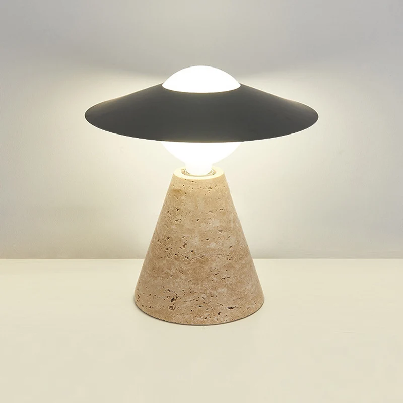 Contemporary Scandinavian Round Cone Orb Black Hole Stone Iron 1-Light Table Lamp For Living Room