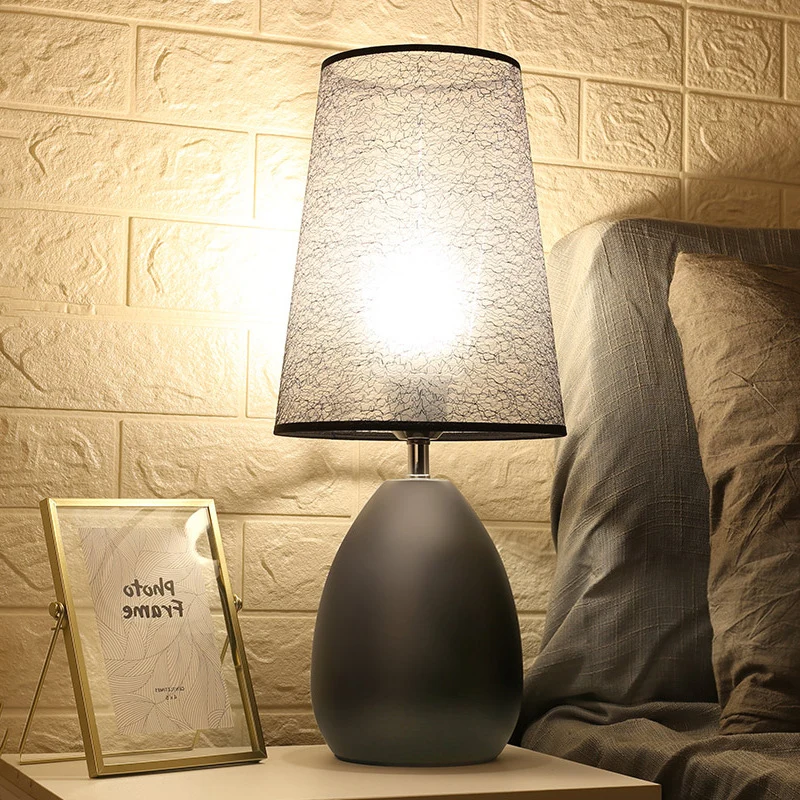 Contemporary Nordic Fabric Iron Cylinder Brushed Touch Sensor Dimmable 1-Light Table Lamp For Bedside