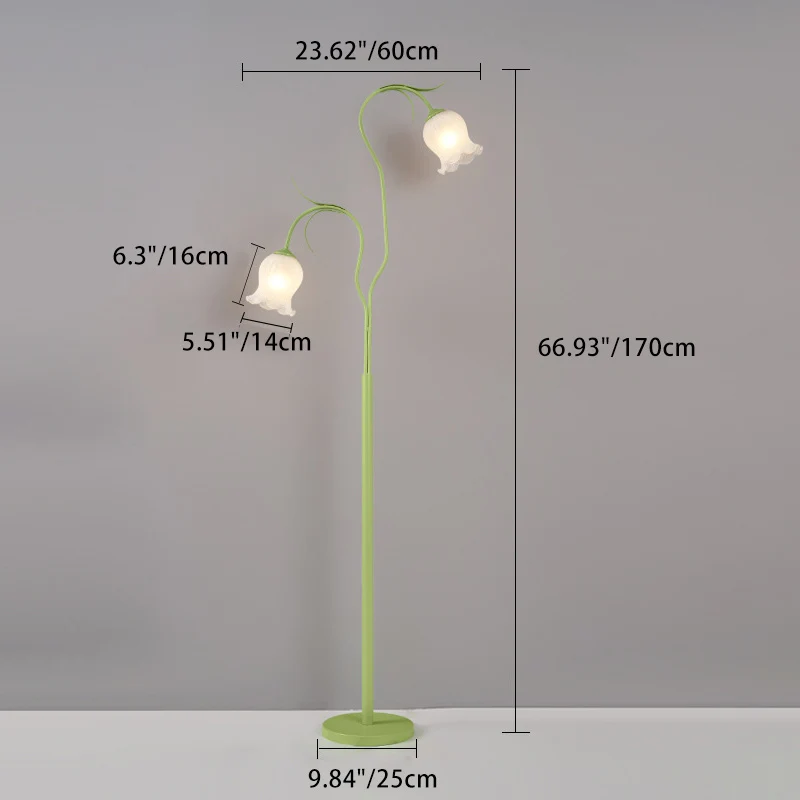 Modern Minimalist Long Flower Iron Frame Glass Shade 2/3 Light Standing Floor Lamp For Living Room