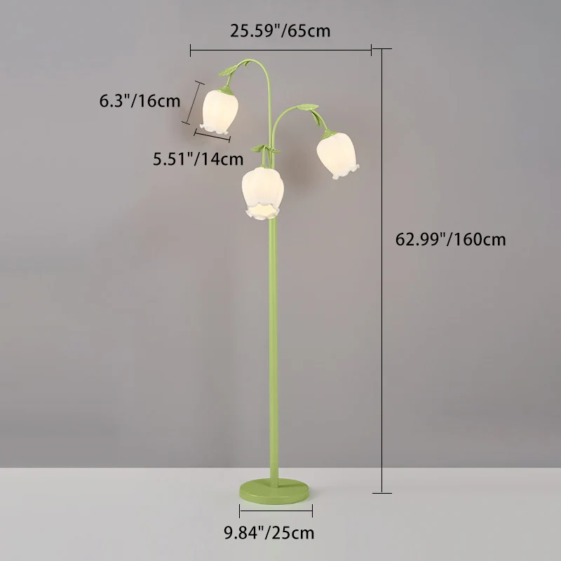 Modern Minimalist Long Flower Iron Frame Glass Shade 2/3 Light Standing Floor Lamp For Living Room