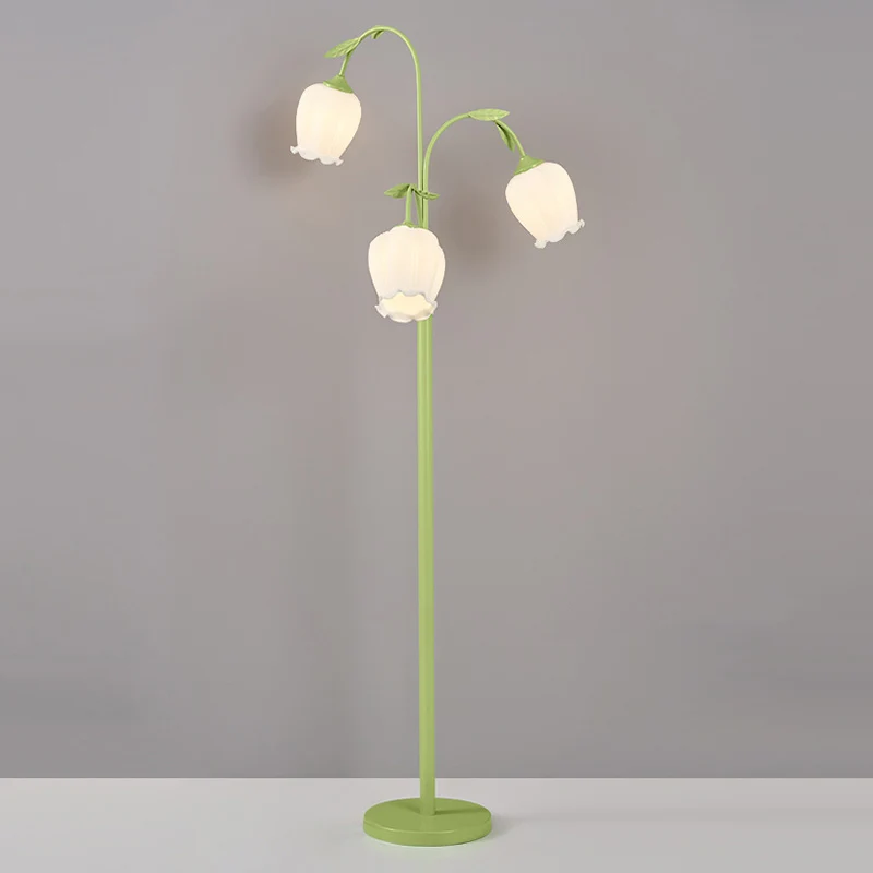 Modern Minimalist Long Flower Iron Frame Glass Shade 2/3 Light Standing Floor Lamp For Living Room