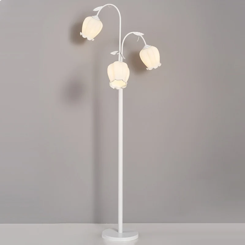 Modern Minimalist Long Flower Iron Frame Glass Shade 2/3 Light Standing Floor Lamp For Living Room