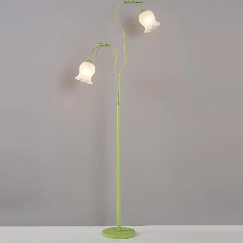 Modern Minimalist Long Flower Iron Frame Glass Shade 2/3 Light Standing Floor Lamp For Living Room
