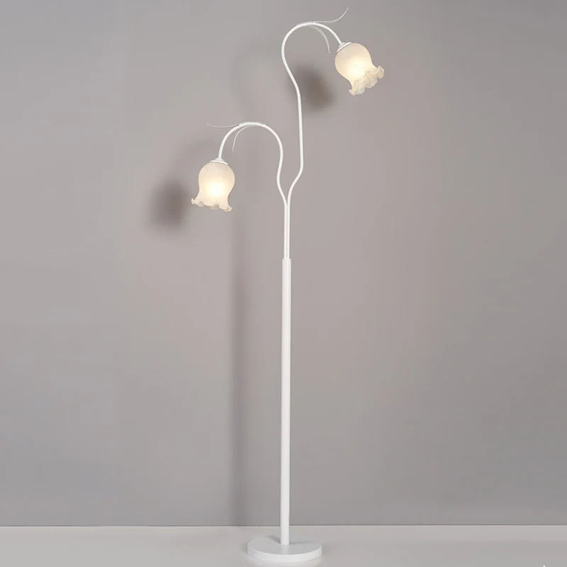 Modern Minimalist Long Flower Iron Frame Glass Shade 2/3 Light Standing Floor Lamp For Living Room