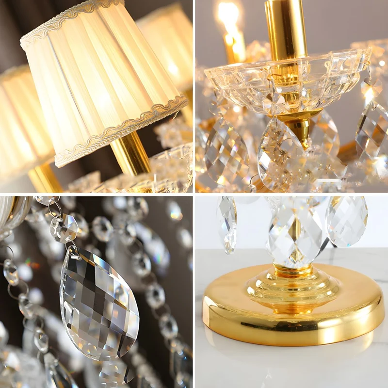 Traditional European Pleated Fabric Shade Hardware Crystal Candelabra 7-Light Standing Floor Lamp For Home Office