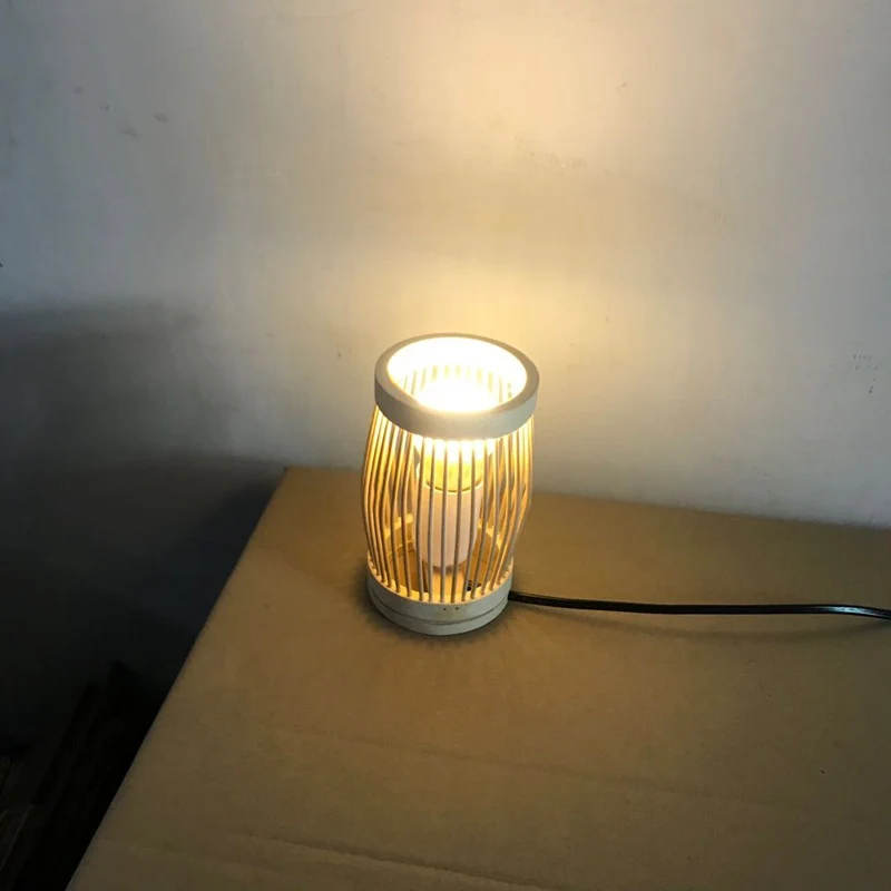 Traditional Japanese Oval Round Bar Hollow Bamboo 1-Light Table Lamp For Bedroom